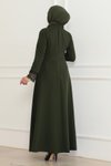 Haki Dantel Detaylı Tesettür Elbise
