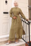 Haki İkili İnci Detaylı Tesettür Takım