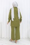 Haki İkili Minimal Taşlı Tesettür Takım