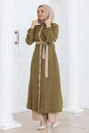 Haki Kapşonlu Düğmeli İkili Tesettür Takım