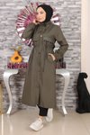 Haki Kapüşonlu Yazı Detaylı Mont