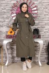 Haki Kapüşonlu Yazı Detaylı Mont