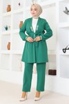 İkili Zümrüt Taş Detaylı Tesettür Takım