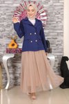İndigo İkili Ceketli Eteği Tül Tesettür Takım