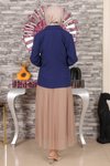İndigo İkili Ceketli Eteği Tül Tesettür Takım