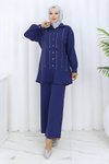 İndigo İkili Taş Detaylı Tesettür Takım