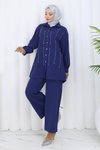 İndigo İkili Taş Detaylı Tesettür Takım