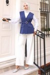 İndigo İkili Yelekli V Yaka Tesettür Takım