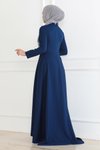 İndigo İnci Detaylı Tesettür Abiye Elbise