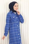 İndigo Kaşe Düğmeli Tesettür Kaban