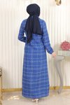 İndigo Kaşe Düğmeli Tesettür Kaban