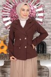 Kahverengi İkili Ceketli Tül Etekli Tesettür Takım