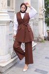 Kahverengi İkili Kemer Detaylı Takım