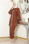 Kahverengi İkili Taş Detaylı Tesettür Takım