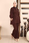 Kahverengi İkili Yırtmaçlı Tesettür Takım