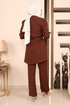 Kahverengi İkili Zincir Detaylı Tesettür Takım