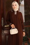 Kahverengi Triko Düğme Detaylı Tesettür Elbise