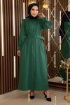 Kemerli Zümrüt Taş Detaylı Tesettür Elbise