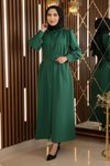 Kemerli Zümrüt Taş Detaylı Tesettür Elbise