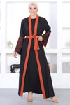 Kiremit Abaya Dantel Detaylı Ferace