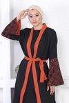 Kiremit Abaya Dantel Detaylı Ferace