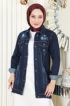 Koyu Mavi Düğmeli Kot Ceket