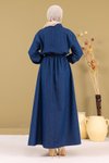 Koyu Mavi Kot Beli Lastikli Fermuarlı Tesettür Elbise