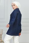 Koyu Mavi Kot Düğmeli Ceket