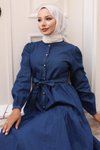 Koyu Mavi Kot Düğmeli Tesettür Elbise