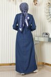 Koyu Mavi Kot Fermuar Detaylı Tesettür Elbise