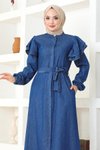 Koyu Mavi Omuzu Fırfırlı Düğmeli Ferace