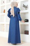 Koyu Mavi Omuzu Fırfırlı Düğmeli Ferace