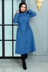 Mavi Garni Detaylı Tesettür Mont