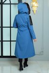 Mavi Garni Detaylı Tesettür Mont