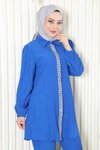 Mavi İkili Taş Detaylı Tesettür Takım