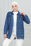 Mavi Kot Lazer Detaylı Ceket