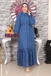 Mavi Şifon Dantel Detaylı Tesettür Abiye Elbise