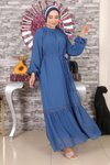 Mavi Şifon Dantel Detaylı Tesettür Abiye Elbise