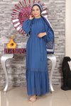 Mavi Şifon Dantel Detaylı Tesettür Abiye Elbise