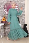 Mint Dantel Detaylı Şifon Tesettür Abiye Elbise