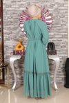 Mint Dantel Detaylı Şifon Tesettür Abiye Elbise