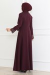 Mürdüm Dantel Detaylı Tesettür Elbise
