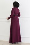 Mürdüm Kemer Detaylı Tesettür Elbise