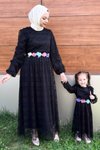 Siyah Anne Dantelli Tesettür Elbise