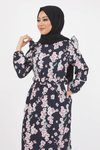 Siyah Çiçekli Kalem Tesettür Elbise