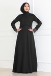 Siyah Dantel Detaylı Tesettür Elbise