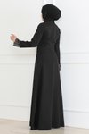 Siyah Dantel Detaylı Tesettür Elbise