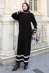 Modest Patterned Knit Dress - Black