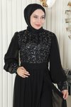 Siyah İkili Pulpayetli Şifon Tesettür Takım