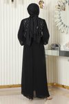 Siyah İkili Pulpayetli Şifon Tesettür Takım